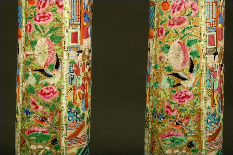   of Chinese Vases made of Canton Porcelain. Circa 1850. Hand Decorated