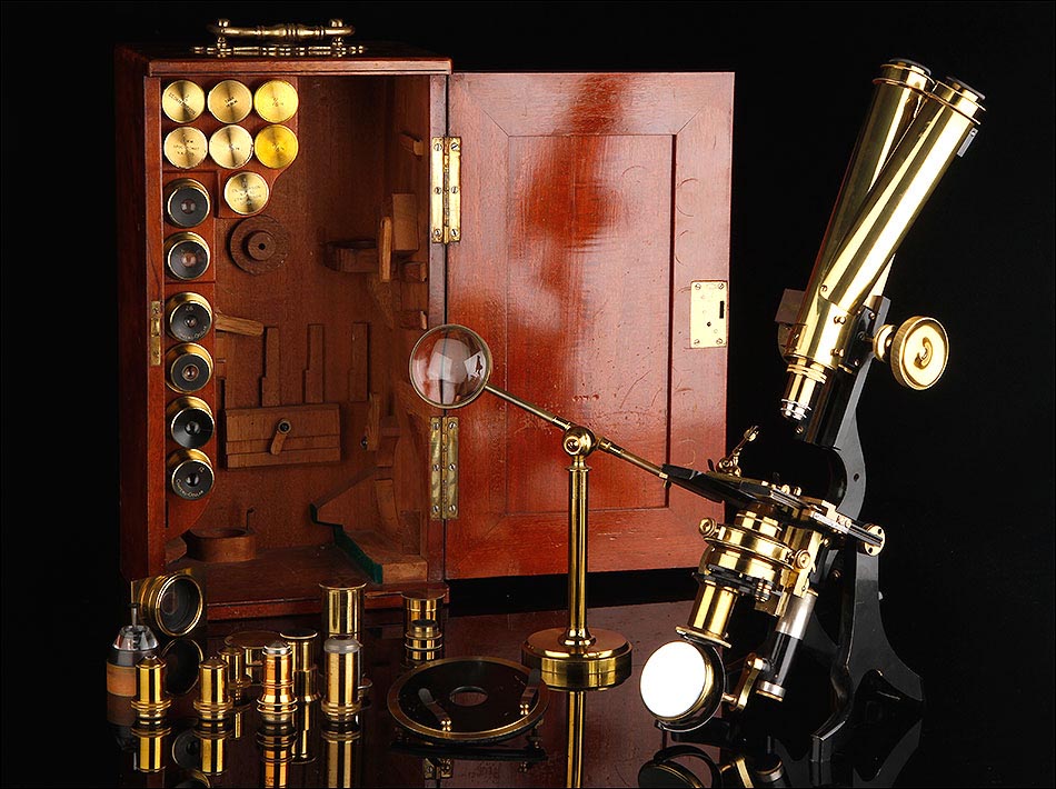 microscopio binocular antiguo, Swift & Son, antiguedades científicas, antiguedades opticas