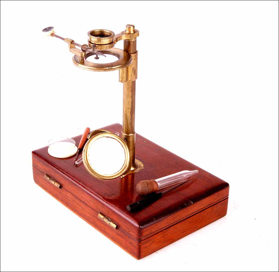 Antique Pocket or Field Microscope in its Original Case. Made Circa