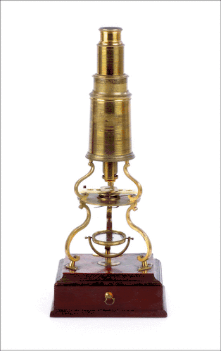 Microscopio Tipo Culpeper Antiguo por John Bleuler. Inglaterra, 1820