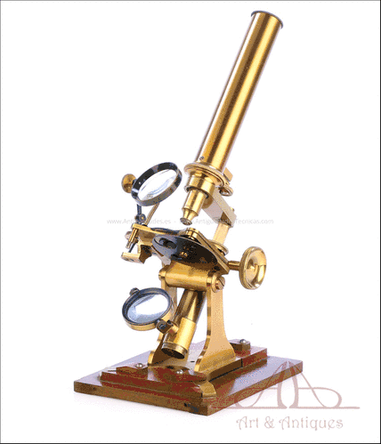 Antiguo Microscopio Inglés. Inglaterra, Circa 1880