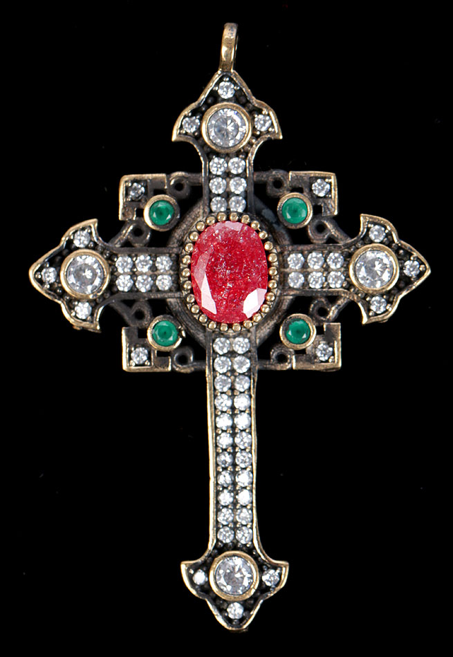 Cruz de pecho en Plata, Topacios, Ágatas y Fluorita. Años 70-80