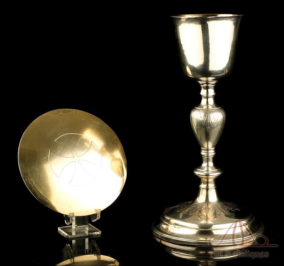 Antiguo Cáliz de Plata y Metal. Francia, Circa 1818