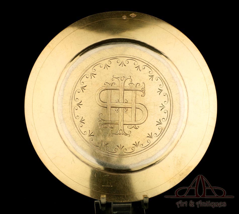 Antigua Patena en Plata Maciza Dorada. Francia, S. XIX