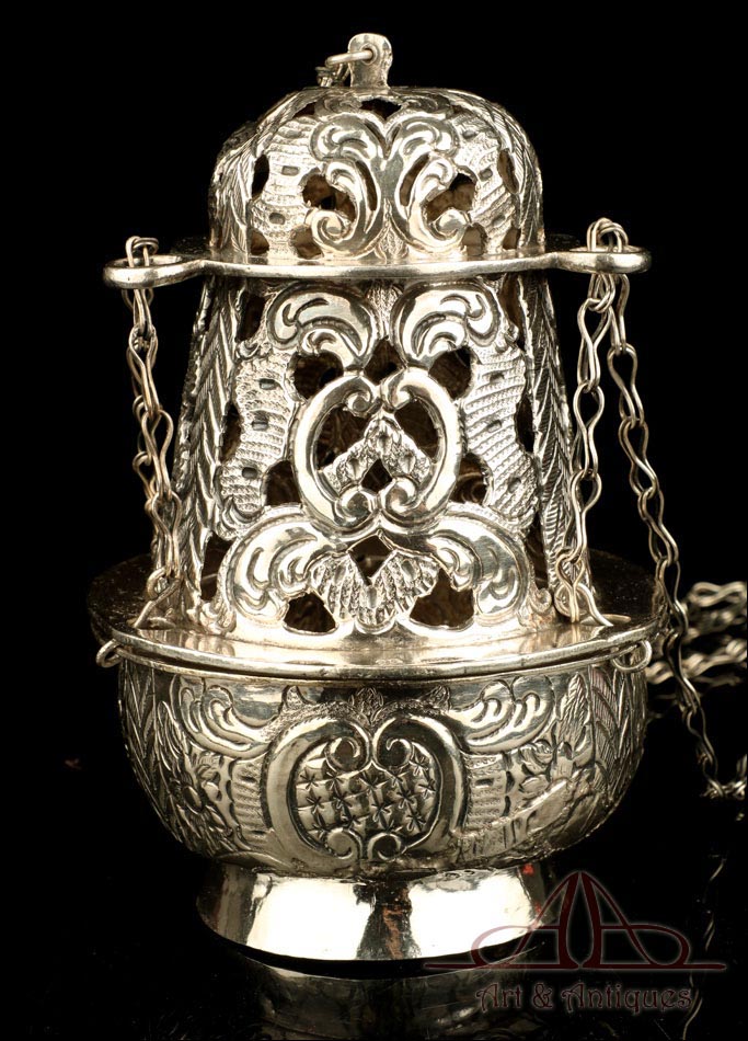 Antiguo Incensario de Plata Maciza. España, Siglo XVIII