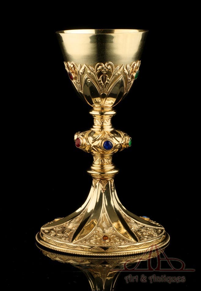 Cáliz Antiguo de Plata Dorada y Cabujones. Francia S. XIX