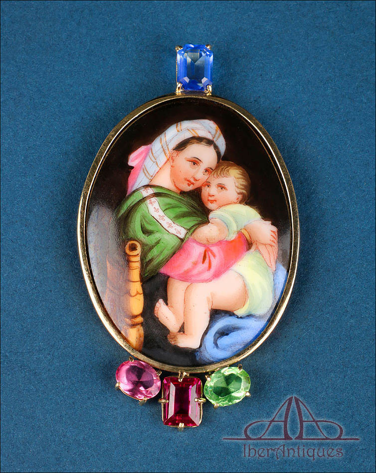 Esmalte vintage de la Virgen con el Niño en oro 18K