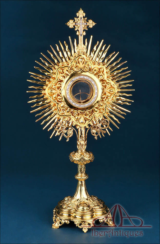 Custodia Antigua de Gran Formato en Plata Dorada, Oro de 18K, Diamantes. Francia, Siglo XIX