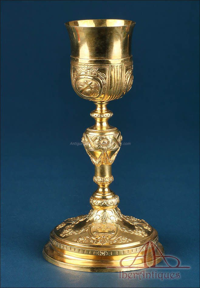 Antiguo Cáliz Español de Plata Dorada Estilo Imperio Francés, ca. 1820