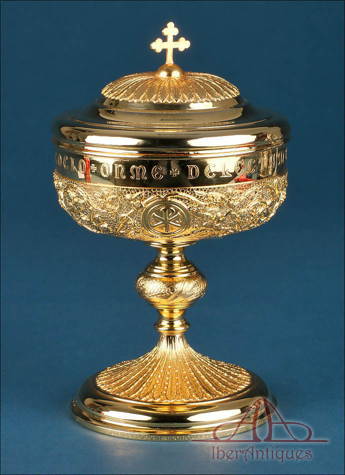 Antiguo Copón Español en Plata Dorada de Gran Tamaño. Circa 1950