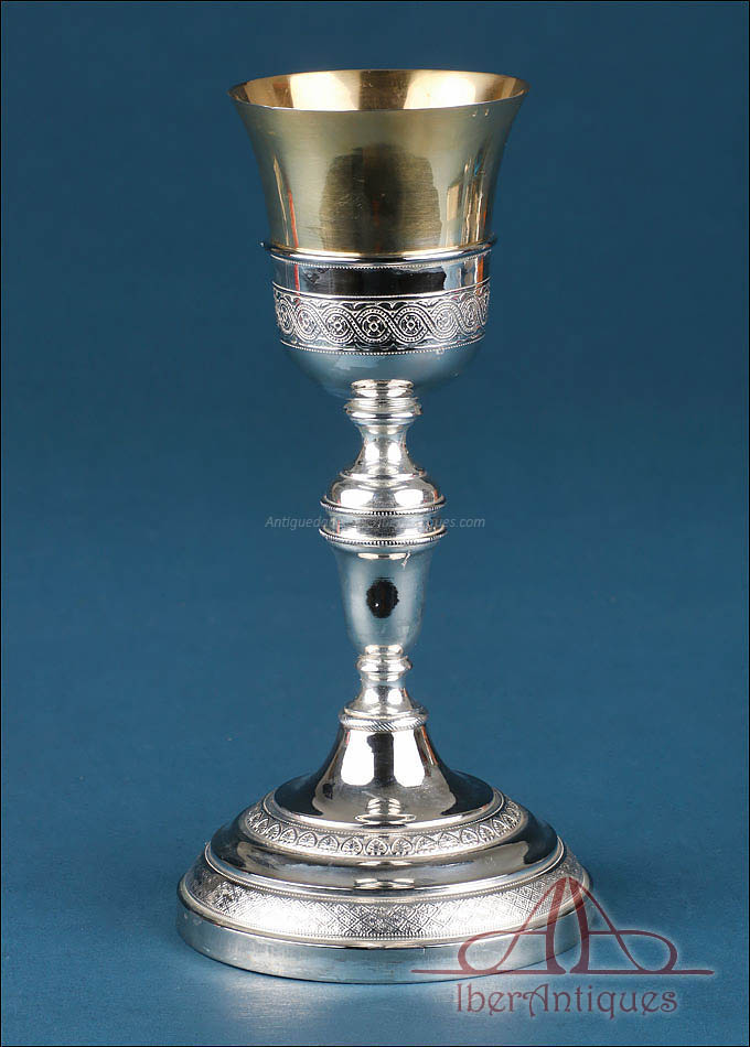 Antiguo Cáliz Litúrgico con Copa de Plata Dorada, circa 1920, España