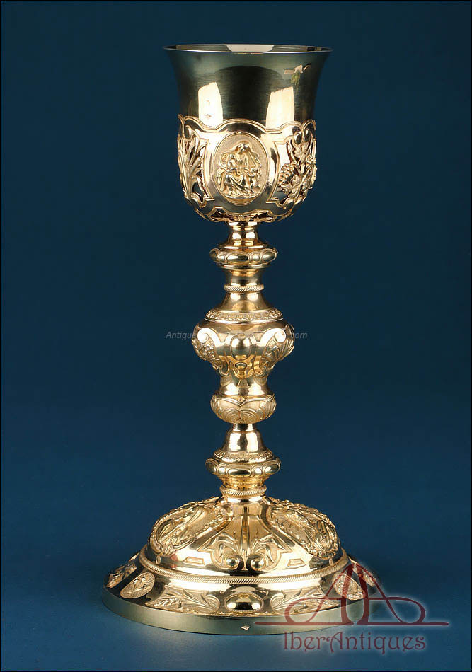 Antiguo Cáliz Francés en Plata Dorada Favier Frères Lyon ca. 1880