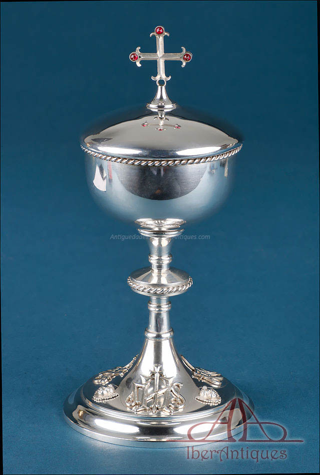 Antiguo Copón Español de Plata con Monogramas, España circa 1920