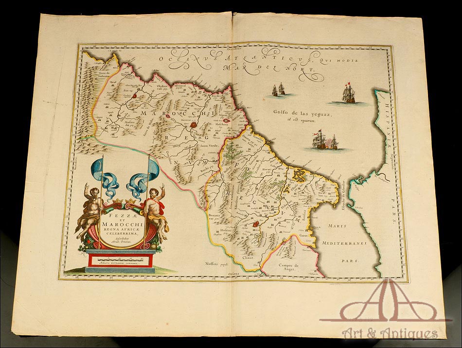 Mapa Antiguo del Reino de Marruecos. Abraham Ortelius. Holanda, Circa 1641