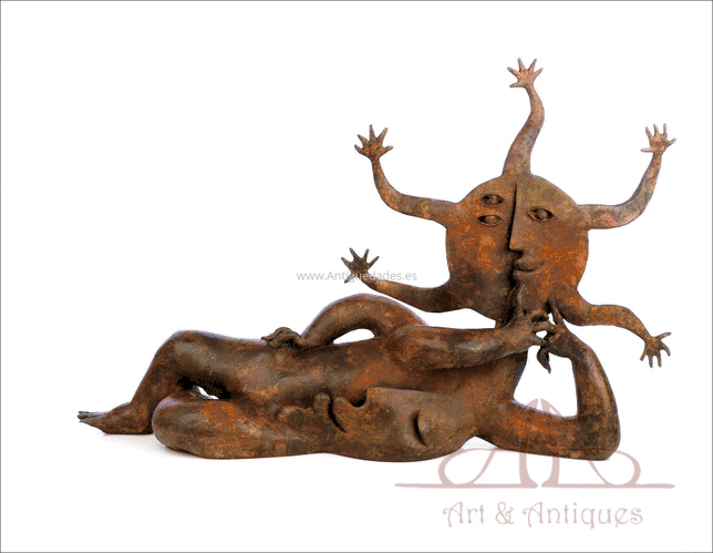 Importante Escultura de Bronce de Joan Ripollés. 15/16. Sol y Luna Tumbados