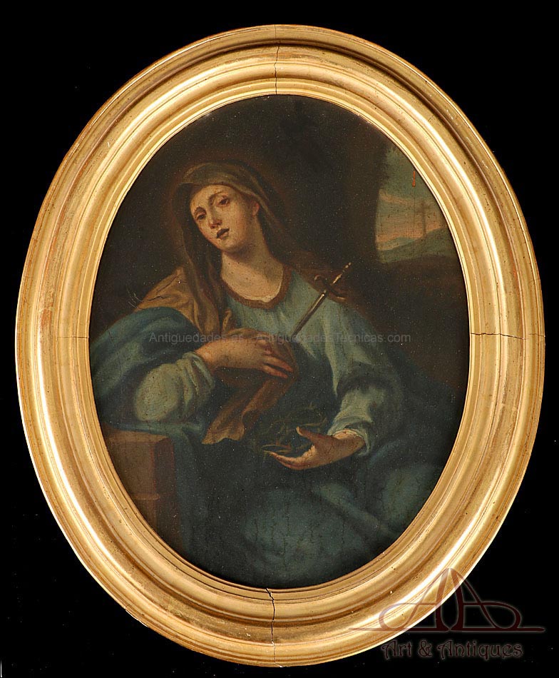 Óleo sobre Tabla. Virgen María Dolorosa.  Escuela Italiana, S. XVIII