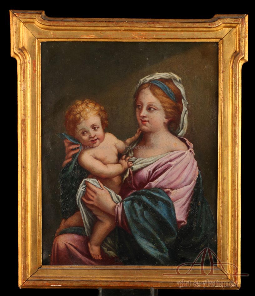 María con Su Hijo Jesús. Escuela Italiana, S. XVII. Óleo sobre Cobre.