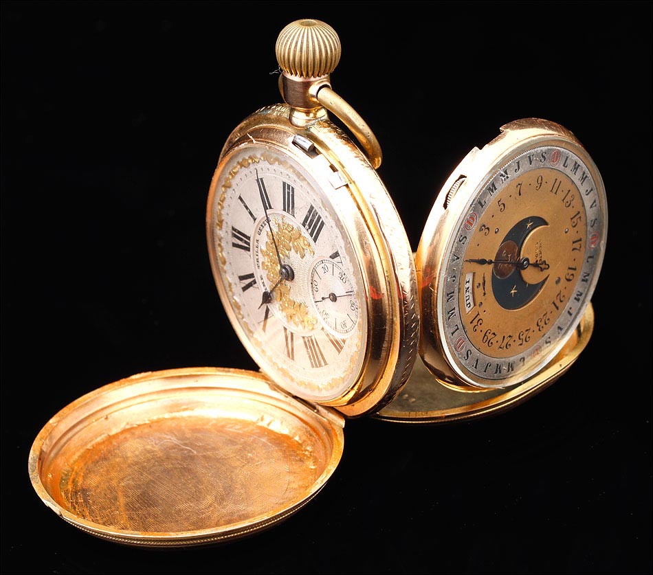 Antiguo Reloj de Bolsillo J. Trilla. Doble Esfera. Suiza, Circa 1890