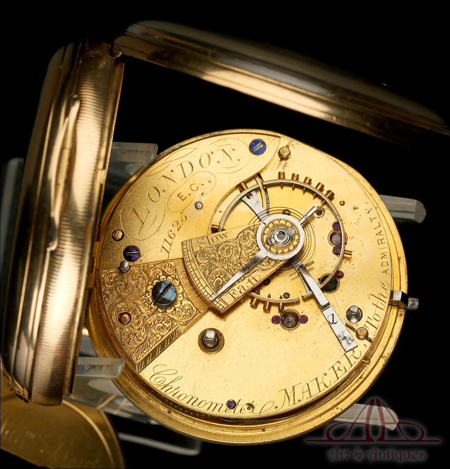 Antiguo Reloj de Bolsillo Semi-Catalino W. Bent. Oro de 18K. Inglaterra, 1866