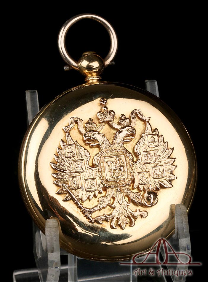 Reloj de Bolsillo Antiguo. Escudo Imperial Ruso. 18 K. Inglaterra, 1846