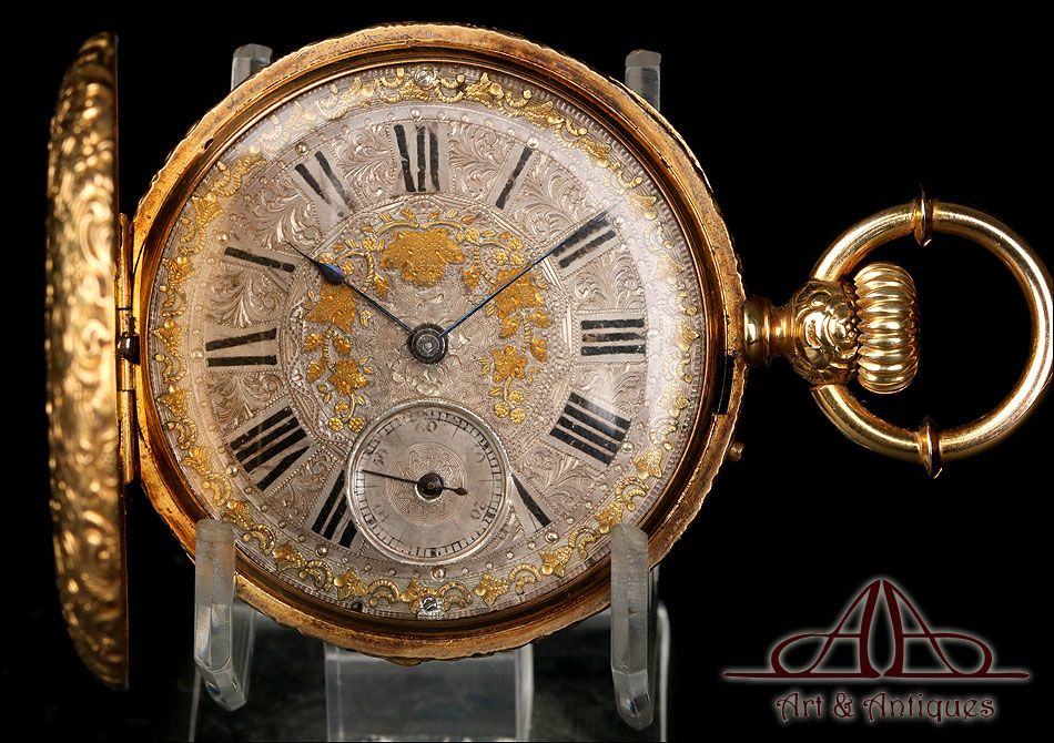Antiguo Reloj de Bolsillo Ginebrino, Oro 18 K. Suiza, Circa 1900