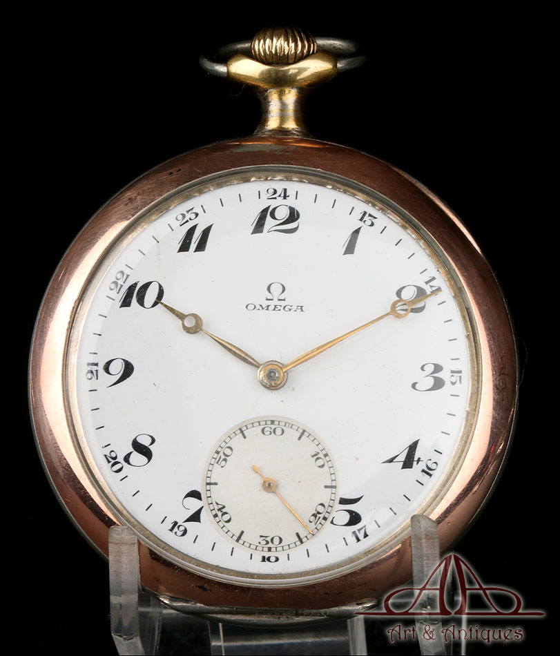 Antiguo Reloj de Bolsillo Omega de Plata. Suiza, Circa 1920