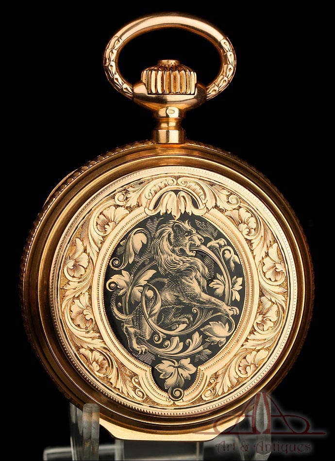 Antiguo Reloj de Bolsillo Huguenin en Oro de 18K. Suiza, Circa 1900