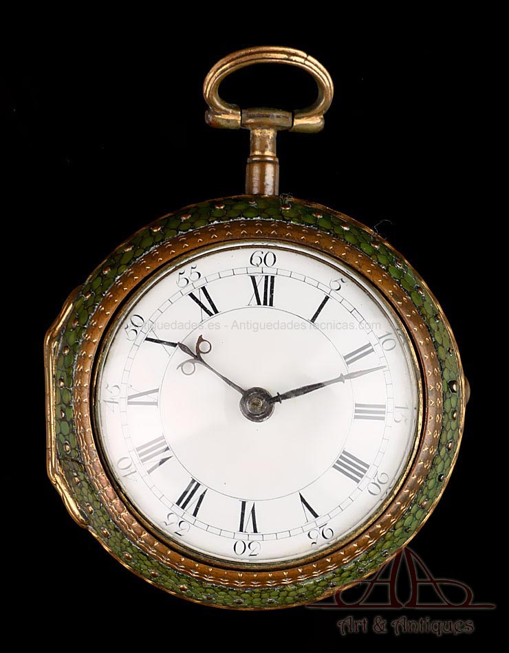 Antiguo Reloj Catalino. Doble caja. Shagreen Verde. James Jamieson, Circa 1760