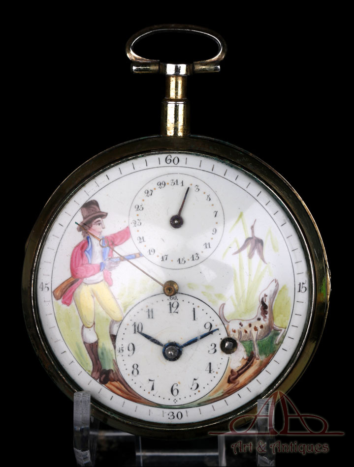 Antiguo Reloj de Bolsillo Catalino. Calendario. Segundero Central. Francia, 1820