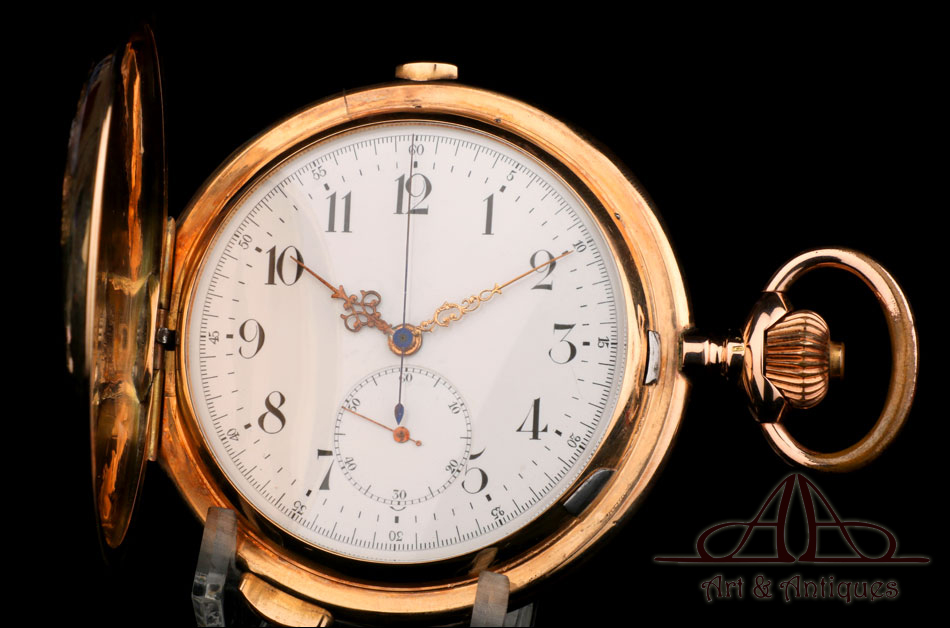 Antiguo Reloj con Sonería. Triple Tono y Crono, Oro 14K. 65 mm, c. 1900