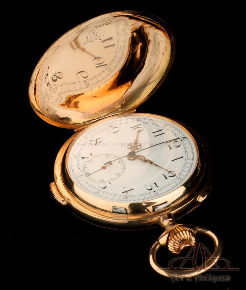 Antiguo Reloj de Bolsillo Invicta. Oro. Sonería Minutos. Cronómetro. Suiza, 1900