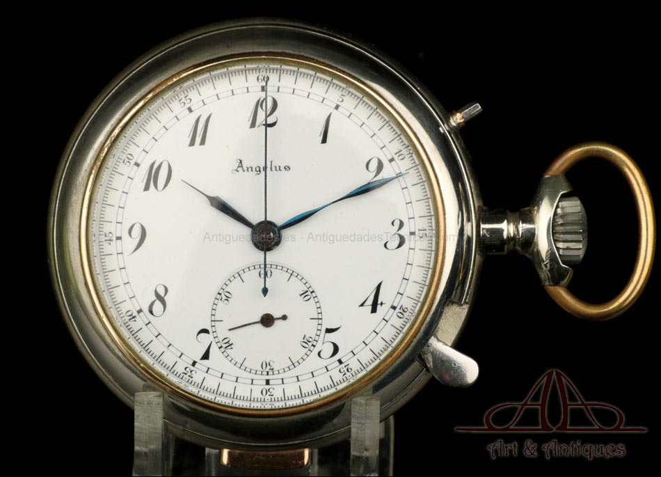 Antiguo Reloj de Bolsillo Angelus con Sonería y Cronómetro. Suiza, Circa 1900