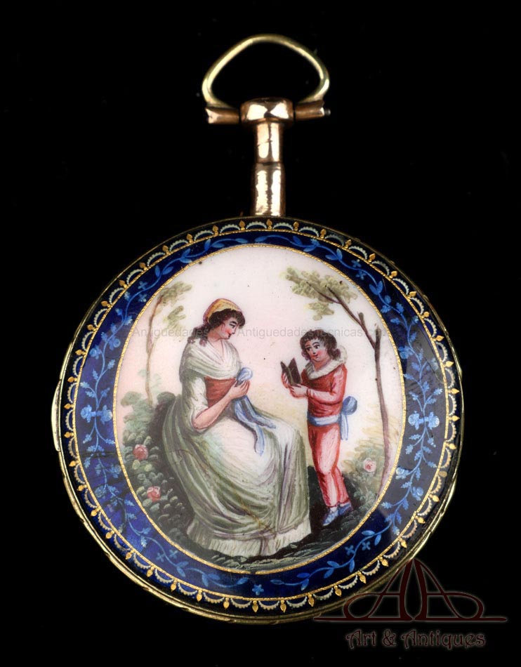 Antiguo Reloj de Bolsillo Catalino. Esmalte de Leton. Francia, 1800