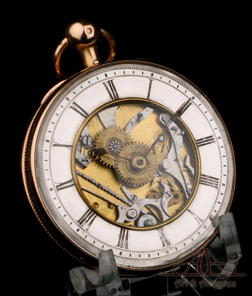 Antiguo Reloj de Bolsillo Catalino Esqueleto. Oro 18K y Sonería de Cuartos. Francia, 1820