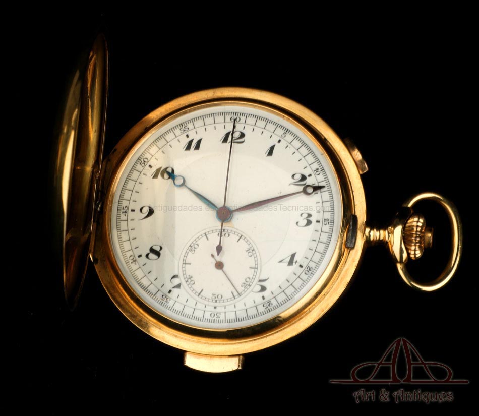Antiguo Reloj de Bolsillo Oro 18K. Repetición a Minutos. Cronómetro. Suiza, 1910