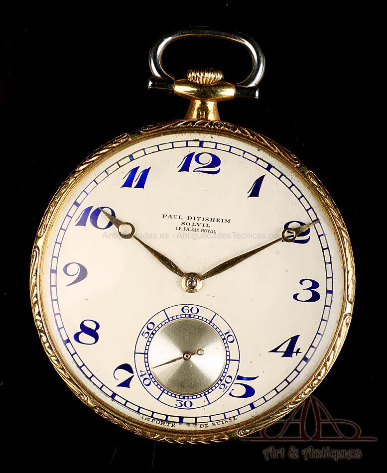 Reloj de Bolsillo Antiguo Ultrafino Paul Ditisheim. Oro 18K. Suiza, Circa 1925