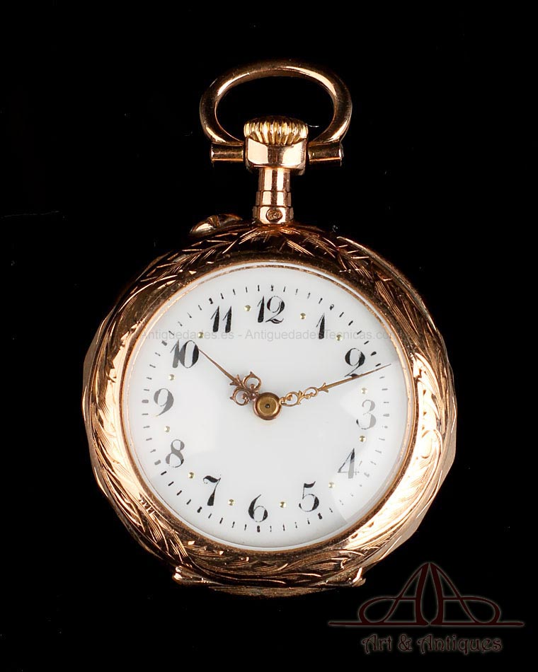 Bonito Reloj de Bolsillo Antiguo Para Señora. Oro de 18K. Francia, 1900