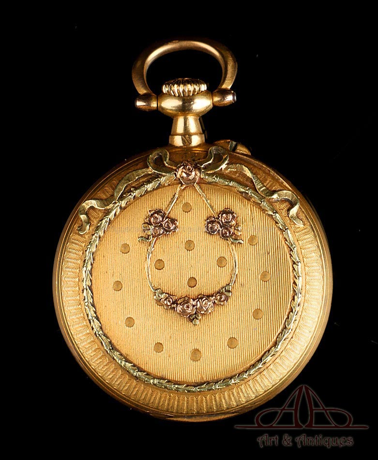 Reloj de Bolsillo Antiguo Para Señora. Oro de 18K de 3 colores. Francia, Circa 1900