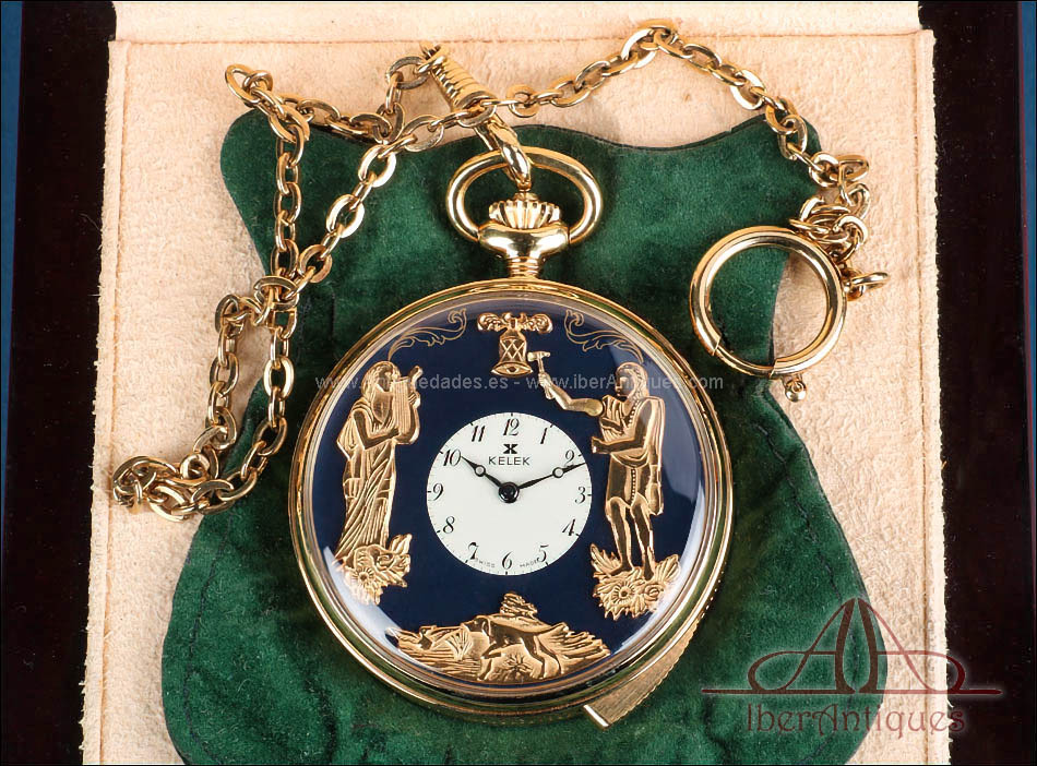 Reloj de Bolsillo Autómata Kelek, con Sonería de 5 Minutos. Estuche. Suiza, 1990