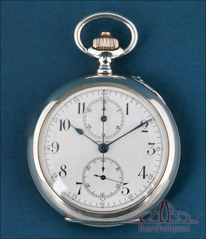 Antiguo Reloj de Bolsillo Longines con Cronómetro. Suiza, 1905-1910