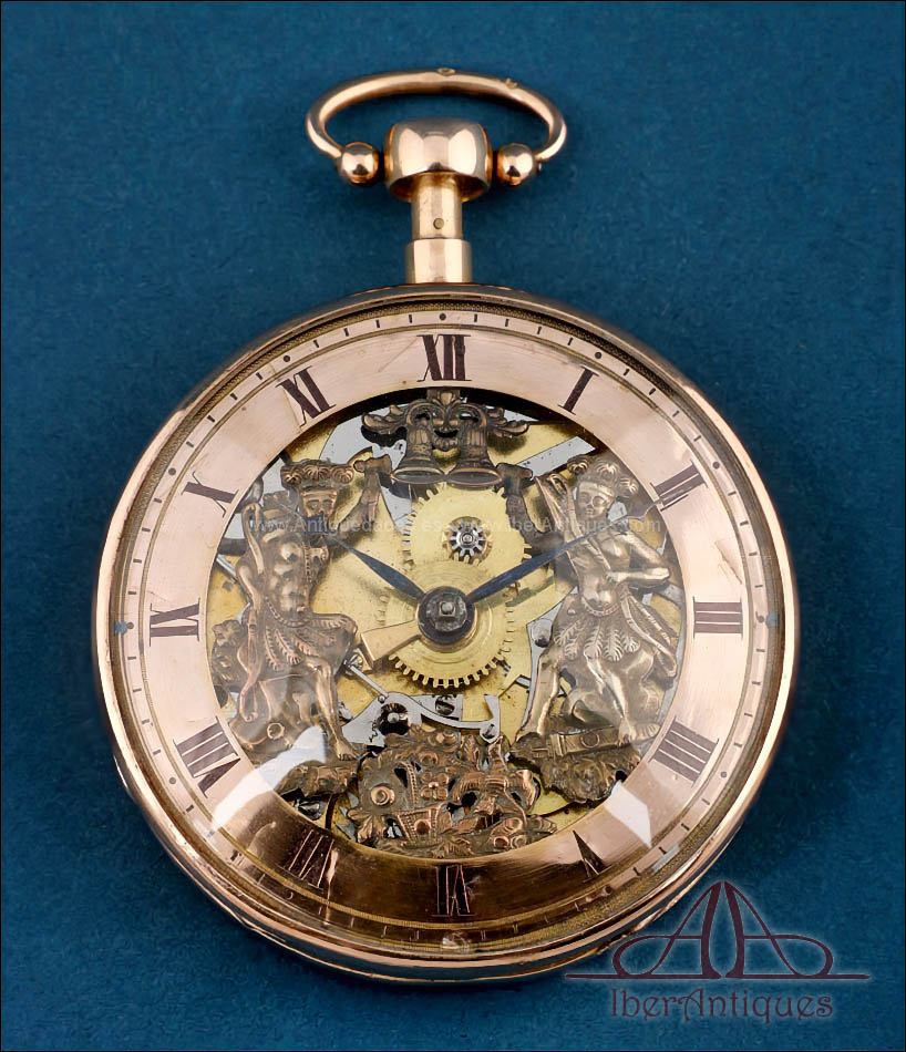 Reloj de Bolsillo Autómata Antiguo. Oro 18K. Sonería de Cuartos. Humbert, Suiza, ca. 1825
