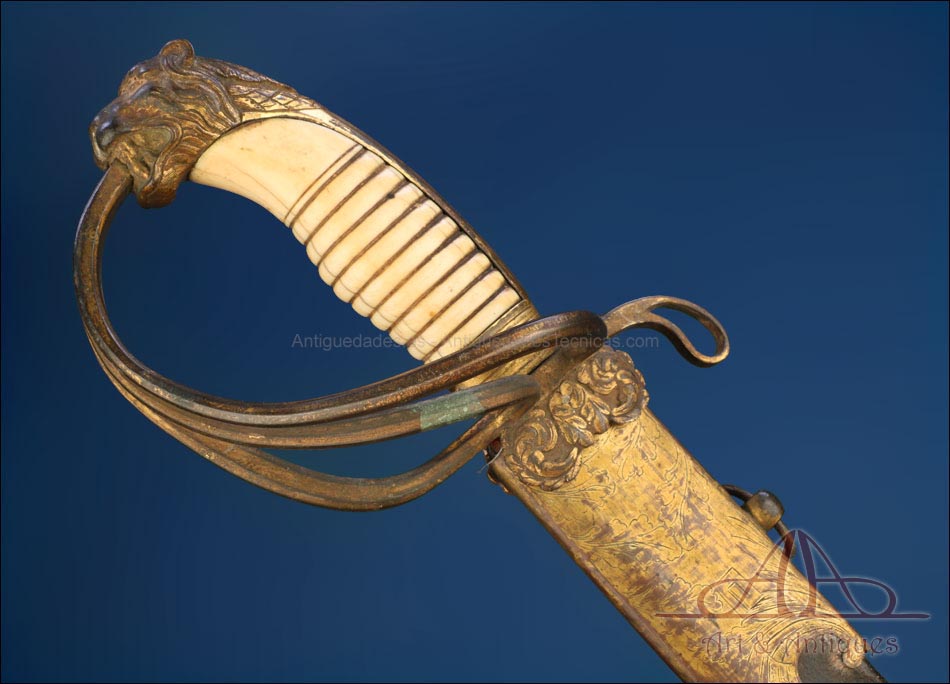 Sable Napoleónico Británico Antiguo para Oficial de Infantería de Flanco. Circa 1800