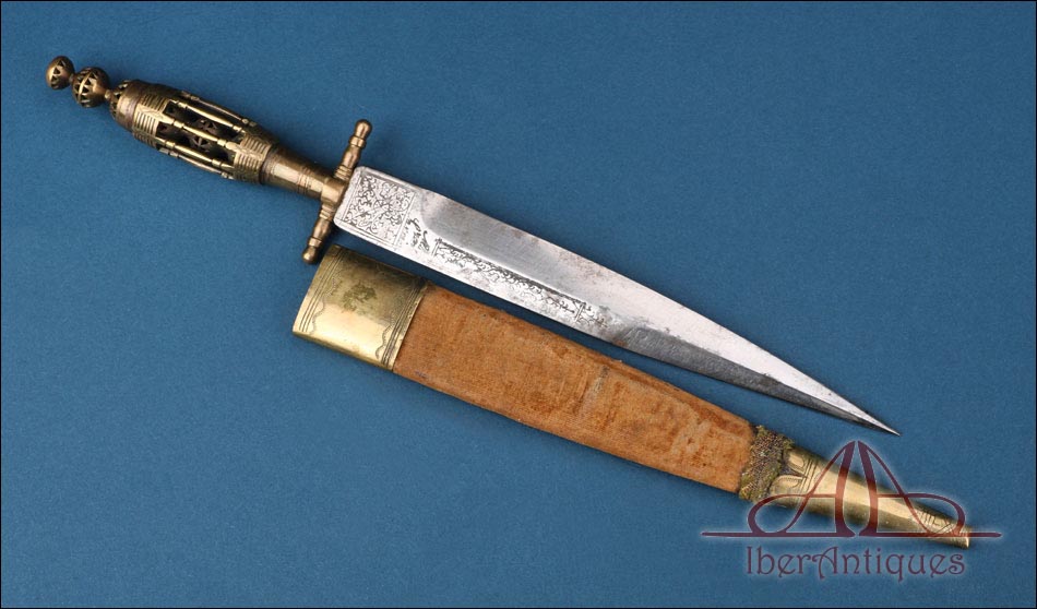 Antiguo cuchillo español de farolillos firmado Alcázar Sarrión fechado en 1873