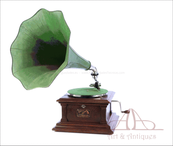 Antiguo Gramófono de Trompeta Victor III. USA, Circa 1915