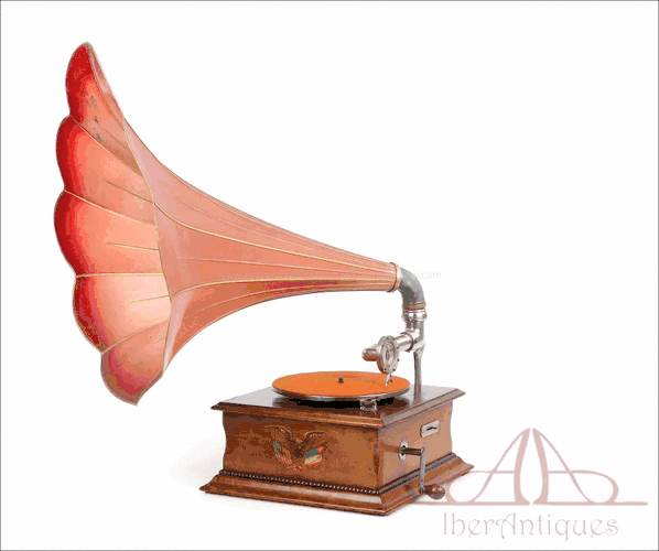 Antique Phrynis 12 Gramophone. Wicker Carrying Case, Switzerland, circa 1910