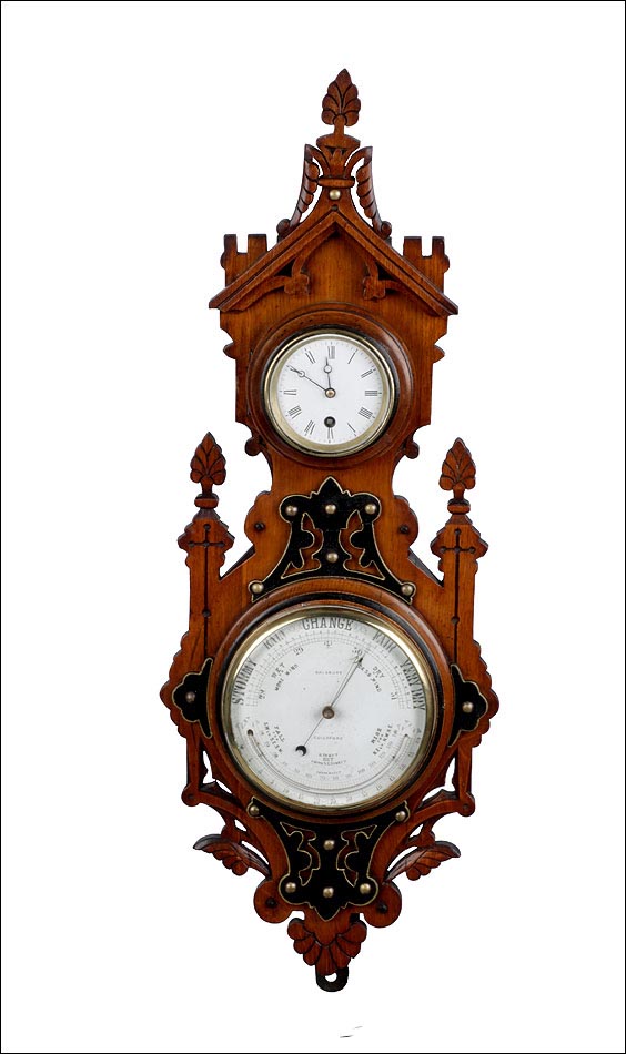 Antiguo Reloj de Pared con Barómetro-Termómetro