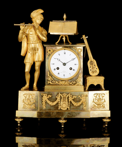 Antiguo Reloj de Sobremesa. Bronce Dorado. “El Trovador”. Francia, 1850-70