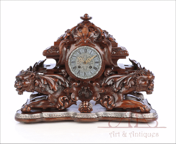 Excepcional Reloj de Sobremesa Bailly-Weibel Tallado. Único. Francia, Siglo XIX