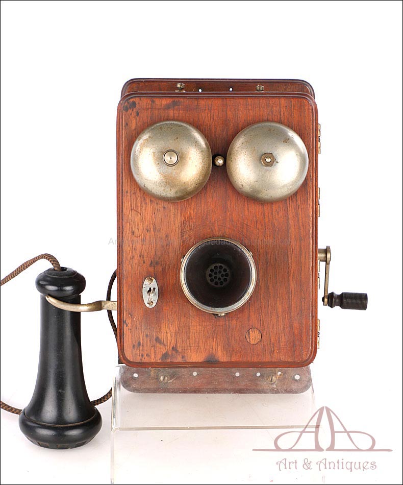 Teléfono De Madera Antiguo Bell, Francia. Circa 1900